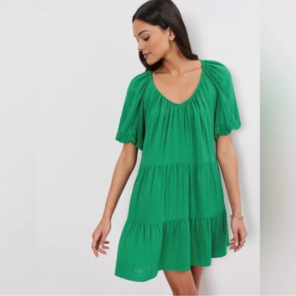 Velvet Helena Cotton Tiered Minidress Green XS